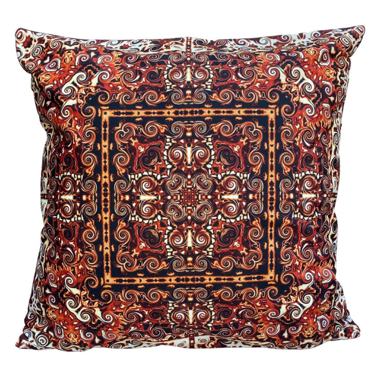 Latitude Vive Nunnari Ethnic Print Indoor Outdoor Geometric Black Orange Brown Square Throw Wayfair